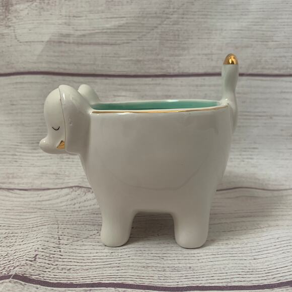 Elephant Trinket Dish Jewelry Holder Succulent Planter Gold Trim Teal Interior - Picture 3 of 12